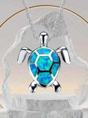 Blue Opal Sea Turtle Pendant Necklace - Women's Jewelry